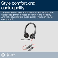 HP Blackwire 3320 Stereo - Affordable, High-Quality Audio Headset - 8X220AA